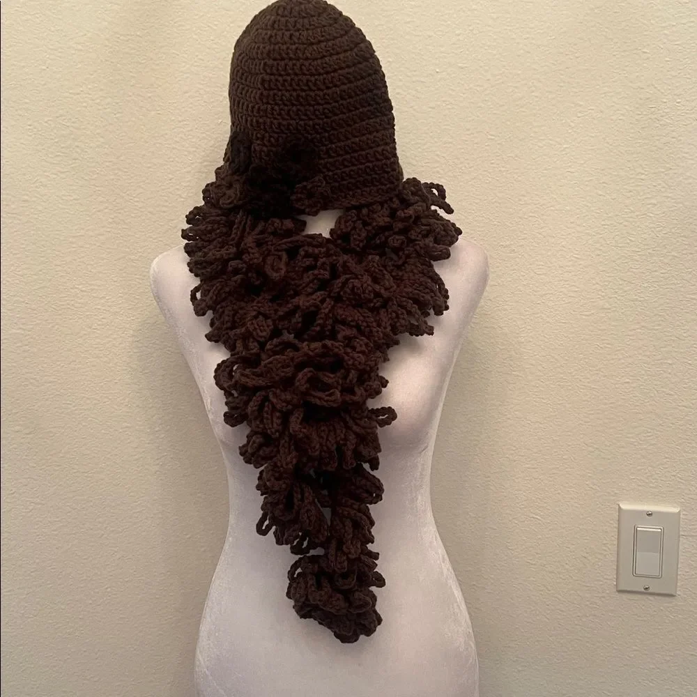 NWT Angela’s Designs hand crocheted one of a kind chocolate brown 74” boa scarf